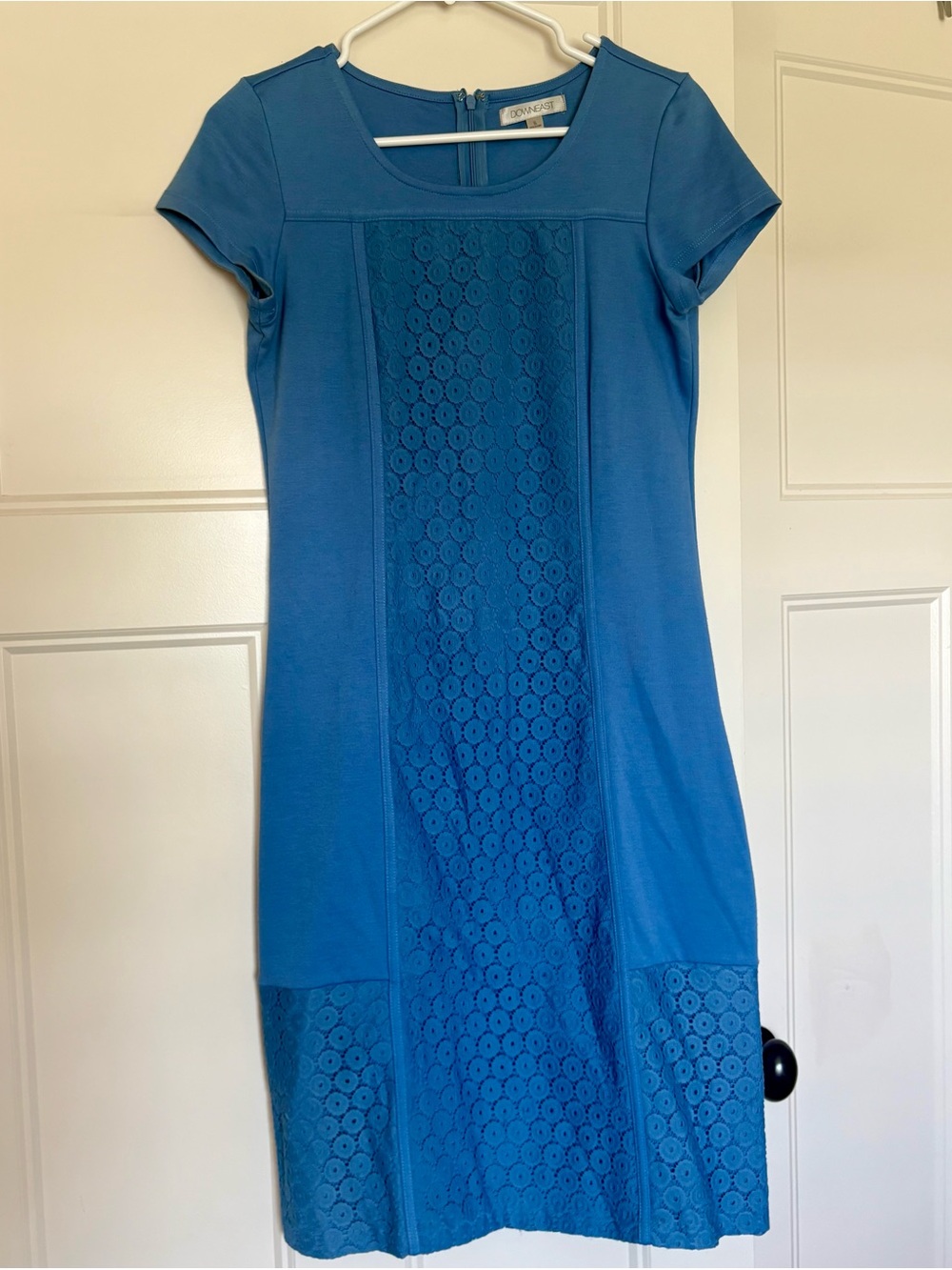 DownEast Cornflower Blue Lace-Front Midi Dress